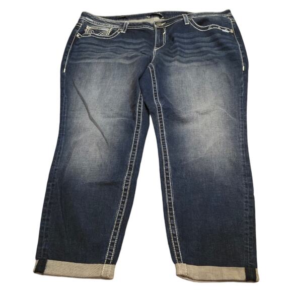 Vigoss Heritage Fit Stretch Rolled Hem Bling Pocket Jeans Plus Size‎ 24 - Picture 2 of 15